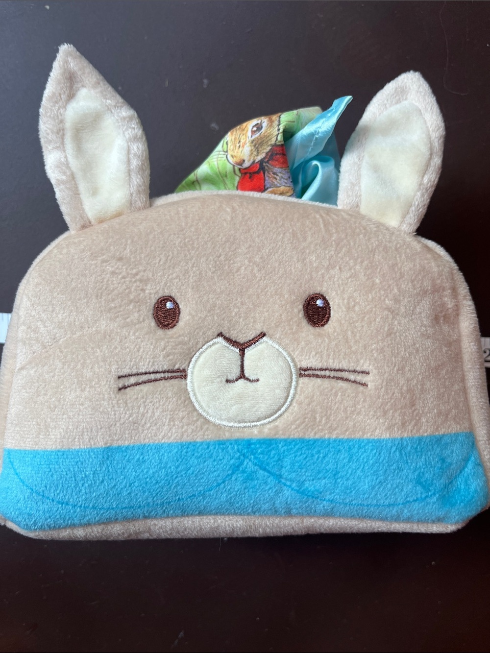 Kids Plush Bunny Bag in Beige and Blue sensory learning toy